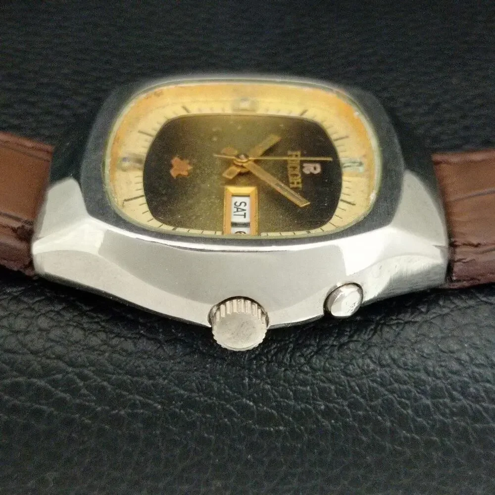 Vintage 1970 Ricoh Automatic Mens Silver Watch W/daydate & Gold accents